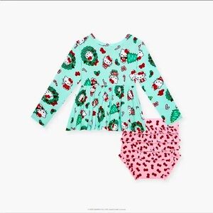 Hello Kitty® Wreath Long Sleeve Peplum Ruffled Bummie Set - 18-24 months